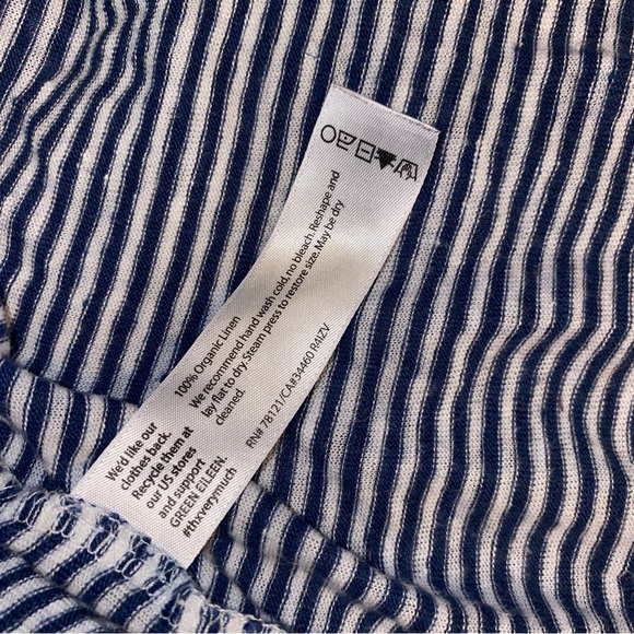 Eileen Fisher Sleeveless 100% Organic Linen Navy Blue Stripe Tank Top Large - Picture 9 of 9